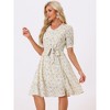 INSPIRE CHIC Women's Vintage Floral Peter Pan Collar High Waist Puff Sleeve A-line Midi Dress - 2 of 4
