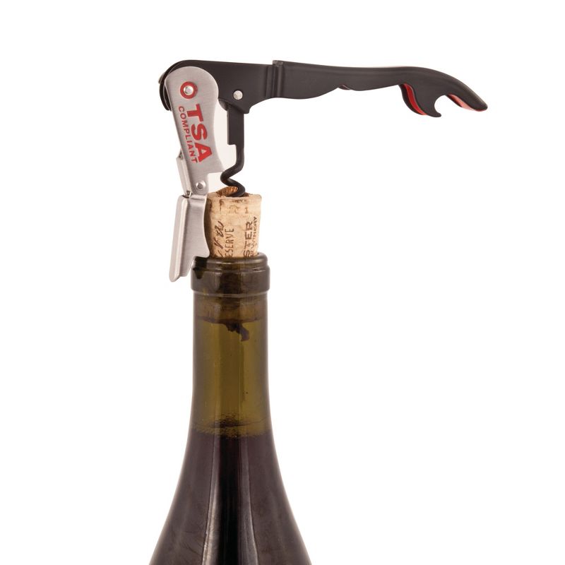 True Jetsetter Black Double Hinged TSA Compliant Corkscrew Bottle Opener, Stainless Steel Wine Key, 2 of 12