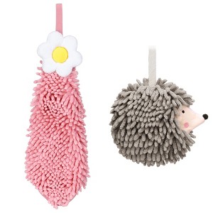 REGALWOVEN 2 Packs Chenille Hand Towel Flower and Cute Cartoon Hanging Hand Towel for Bathroom 6" x 15"/7" x 7" - 1 of 4
