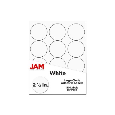 JAM Paper Circle Round Label Sticker Seals 2.5 Dia. White 120/Pack (2147615066)