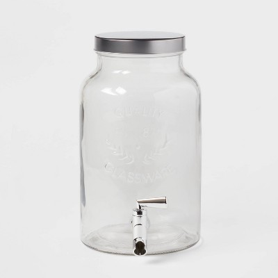 Estilo 1 Gallon Glass Mason Jar Double Drink Dispenser with Leak Free Spigot on Metal Stand Embossed Chalkboard and Chalk Clear