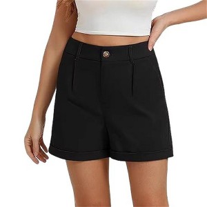 YESFASHION Women High Waist Pleated Cuffed Straight Shorts Loose