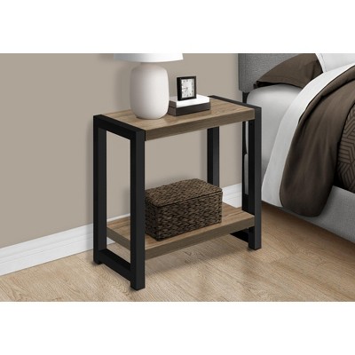 Vynxaria 2-Tier Accent Table: Contemporary Brown Laminate with Black Metal Legs