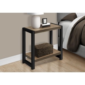 Vynxaria 2-Tier Accent Table: Contemporary Brown Laminate with Black Metal Legs - 1 of 4