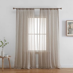HLC.ME Penelope Faux Linen Textured Privacy Sheer Light Filtering Rod Pocket Curtains Panels, Set of 2 - 1 of 4