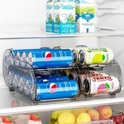 2 Pack Soda Can Organizer Dispenser for Refrigerator with Automatic Rolling, Organizes Standard Size 11.15oz or 12oz Cans