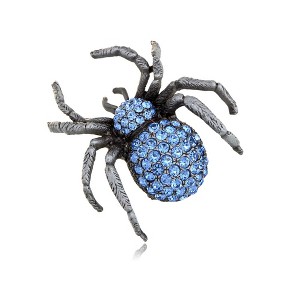 Anna-Kaci Women's Crystal Spider Brooch Pin with Blue Gemstone Accents - 1 of 4