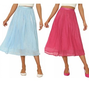 INSPIRE CHIC Women's Pleated Elastic Waist Casual Accordion Midi Skirt 2 Packs - 1 of 4