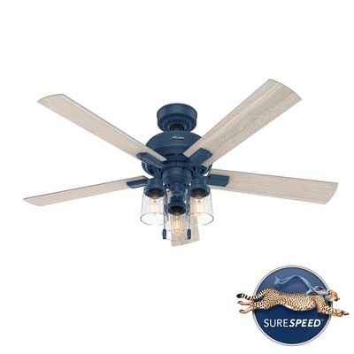 Hartland Indigo Blue 52" Ceiling Fan with Clear Seeded Glass Lighting