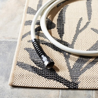 Beige and Anthracite Rectangular Synthetic Indoor/Outdoor Area Rug
