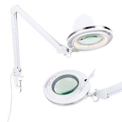 White Adjustable Swing Arm LED Magnifying Desk Lamp