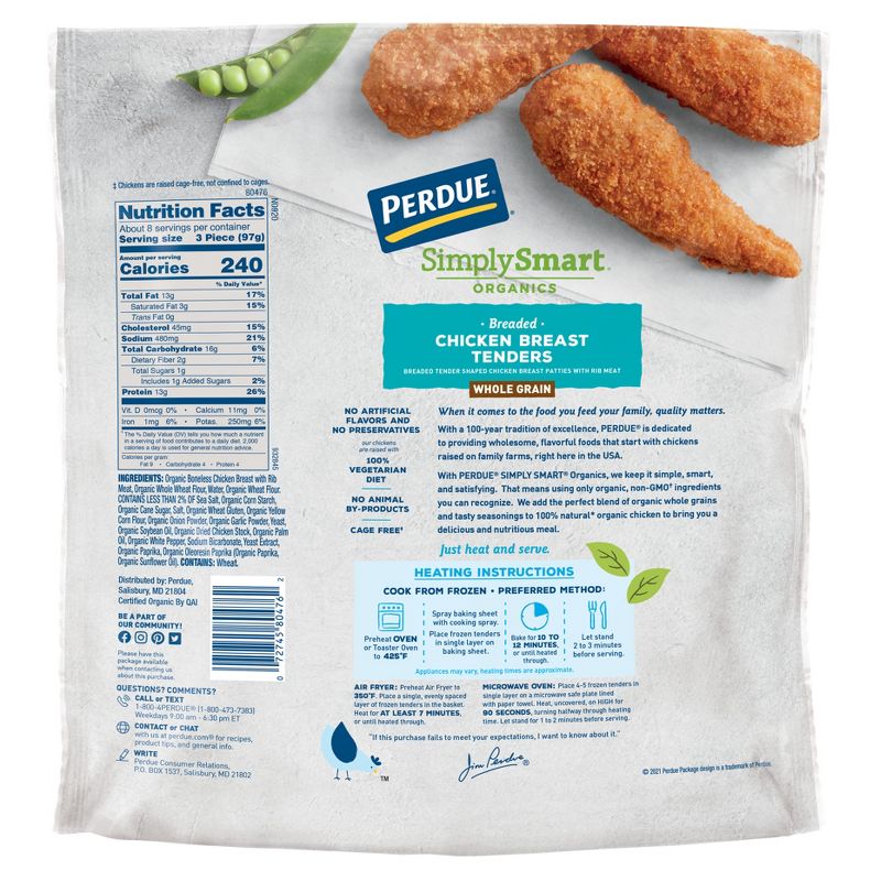 Perdue Simply Smart Organic Whole Grain Breaded Chicken Breast Tenders - Frozen - 29oz, 4 of 8