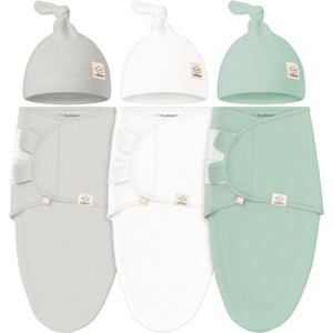 3-Pack Organic Baby Swaddle Sleep Sacks with Knot Hats, Newborn Baby Swaddles Wrap 0-3 Months, Ergonomic Wearable Blanket - 1 of 4
