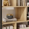 5-Tier Industrial Bookshelf with Rattan Cabinet, 71 Inch Tall Bookcase, Metal Frame Storage Shelf with 4 Open Shelves - 3 of 4