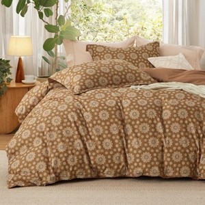 3 Pieces Reversible Striped Duvet Cover Set with Zipper Closure Bedding Set with 8 Corner Ties - 1 of 4
