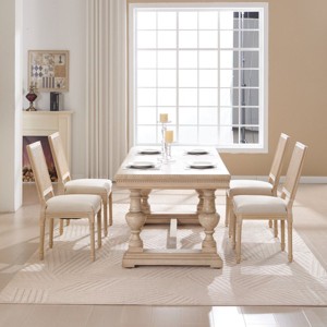 French Country Armless Dining Chairs,Cotton Linen Upholstered Dining Chairs with Solid Wood Frame,Rattan Backrest Dining Chairs-Coolbibila - 1 of 4