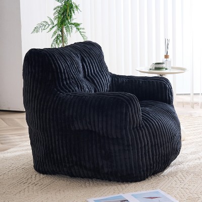 Soft Corduroy Bean Bag Chair with Memory Foam Filling, Tufted Round Lounge Seat for Modern Indoor Spaces, No Assembly Needed-Baofuwish