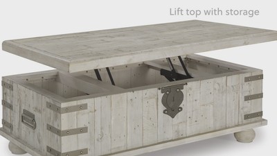 Gray Rectangular Wood and Metal Lift-Top Coffee Table with Storage