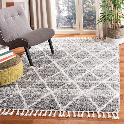 Luxe Shimmer Hand-Knotted Gray Shag Area Rug - 59" x 9"