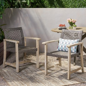 Christopher Knight Home Savannah Outdoor Acacia Wood and Wicker Dining Chairs (Set of 2) - 1 of 4
