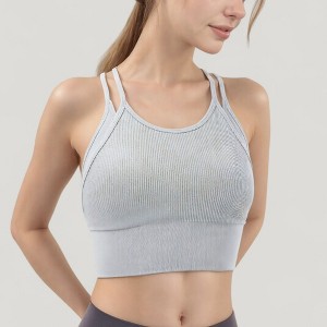 Anna-Kaci Active Women's Double Strap Crew Neck Ribbed Crop Top with Fitted Hem - 1 of 4