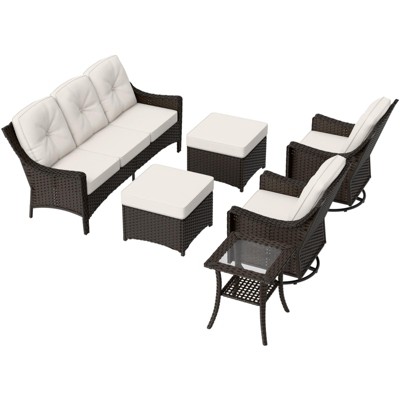 EAGLE PEAK Azure Bay 6 Pieces Wicker Outdoor Patio Furniture Set , Sofa and Swivel Chairs with Ottomans and Side Table
