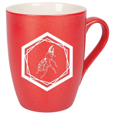 Elanze Designs 10 Ounce Ceramic Decorative Laser Engraved Geometric Design Giftable Novelty Tea Coffee Cup Mug Crimson Red Hercules Beetle