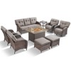 Belord Brown Wicker 9 Piece Patio Furniture Set with 5" Thick Cushions, 41" Propane Fire Pit Table Set with Swivel Glider Chairs and Club Chairs - 4 of 4