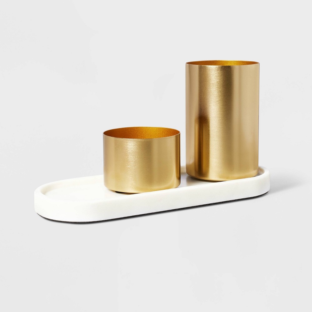 Modular Desk Org Marble Tray and Metal Cups Set - Threshold™: Desk Organizer, Office Supplies, Pen & Pencil Holder