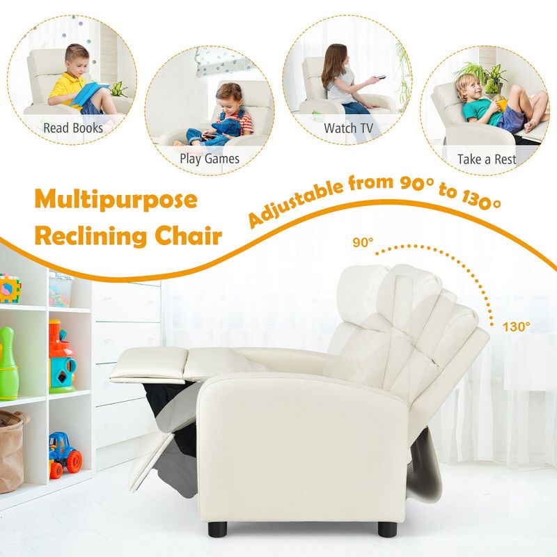 Tangkula Kids Recliner Chair Adjustable Leather Sofa Armchair w/ Footrest Side Pocket, 5 of 10