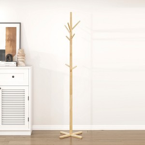 QingMoon Branch Shape Solid Wood Coat Rack, Freestanding Hall Tree with 10 Hooks for Entryway, Hallway, Living Room and Bedroom - 1 of 4