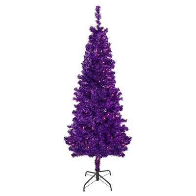 Northlight 6' Pre-Lit Purple Artificial Tinsel Christmas Tree, Clear Lights