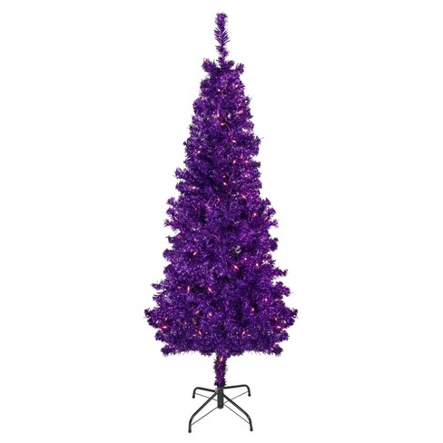 Costway 7ft Pre-Lit Purple Halloween Christmas Tree w/ Orange Lights Pumpkin Decorations