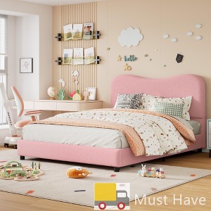 Jojoka Modern Bed Frame Upholstered in Soft Boucle Fabric, Sturdy Wooden Slats, No Gap Headboard, Easy Assembly, No Box Spring Needed - 1 of 4