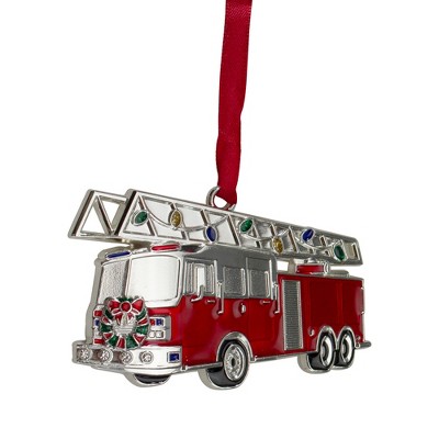 Northlight Plated Fire Truck with European Crystals Christmas Ornament - 3.5" - Red and Silver