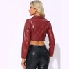 INSPIRE CHIC Women's Faux Leather One Button Lapel Collar Cropped Moto PU Jackets - 3 of 4