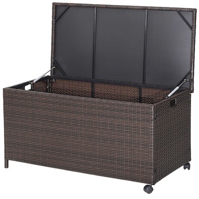 Tangkula 50 Gallon Patio PE Wicker Storage Box Rattan Deck Bin w/ Waterproof Liner & Wheels