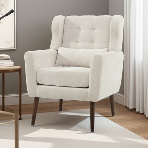 Teddy Fabric Ergonomic Accent Chair with Padded Seat and Waist Pillow - 1 of 4