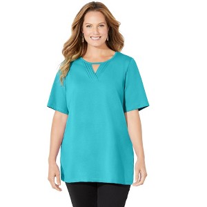 Catherines Suprema Pleat-Neck Tee - 1 of 4