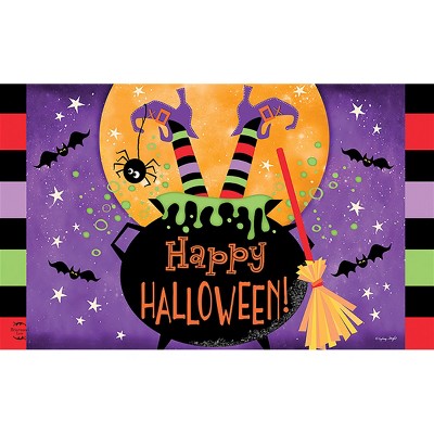 Halloween Witch Feet Cauldron Rubber Doormat 24" x 15"