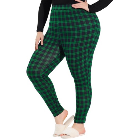 Agnes Orinda Women's Plus Size Check Leggings Stretch Festive Glen Plaid  Skinny Pants Green 2x : Target