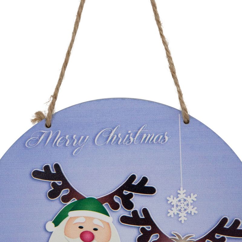Northlight 8" Blue and Green Santa and Reindeer "Merry Christmas" Disc Ornament, 3 of 6