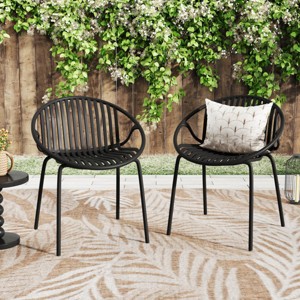Patio Accent Chair Set Of 2,Modern Arm Chair With Cutout Design Backrest And Metal Legs,Outdoor Furniture -Maison Boucle - 1 of 4