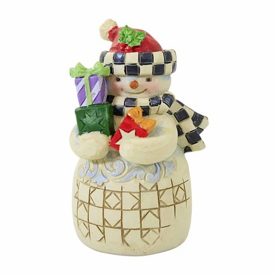 Jim Shore Snowman With Checkered Hat Mini - One Figurine 3.5