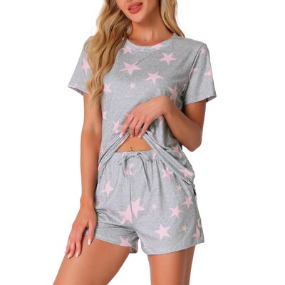 INSPIRE CHIC Womens Pajama Sets 2 Piece Lounge Set Short Sleeve Top and Shorts Soft Pj Set Loungewear Sets Comfy Sleep Sets