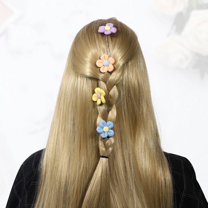 Unique Bargains Rhinestone Flower Shape Long Tassel Hair Clips Chains Multicolored 2 Pcs, 3 of 7