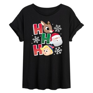 Women's - Rudolph - Rudolph Ho Ho Ho Oversized Graphic T-Shirt - 1 of 4
