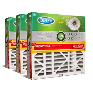 BestAir 20"x20"x4" MERV 8 Furnace Filter for Honeywell: Electrostatic Air Control, Captures Dust & Pet Dander, 3 Pack - 1 of 4