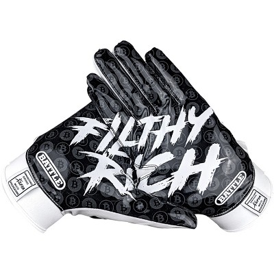 Battle Sports Science Youth Filthy Rich Football Receiver Gloves - Black/White
