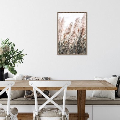 Pampas Grass Sepia Photography Canvas with Beaded Bronze Frame